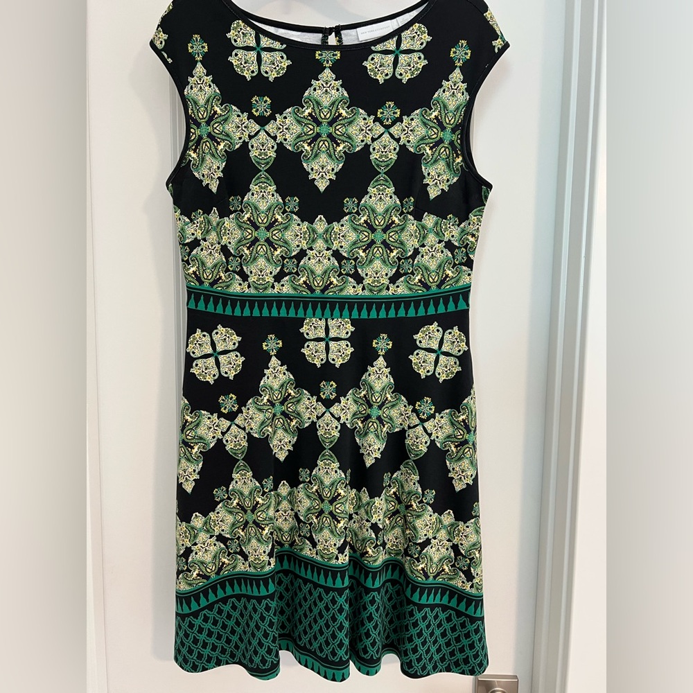 Women’s New York & Company Size Medium Knee Length Dress. Black & Green.